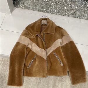 SANDRO Brown and Tan Women's lambs leather / fur Jacket